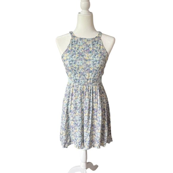 Disney Cinderella Pastel Blue Floral Fit and Flare Dress Size S Princess Cutouts - Picture 2 of 10